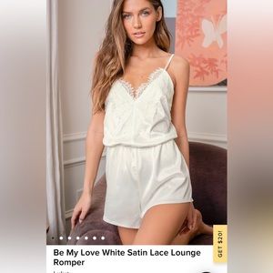 Lulus Be My Love White Satin Lace Lounge Romper, S, NWOT